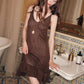 Tossy Knit Ruffled Hollow Out Mini Dress Female V-Neck See-Through Holiday Beach Casual Clothes Summer Women's Knitwear Dress
