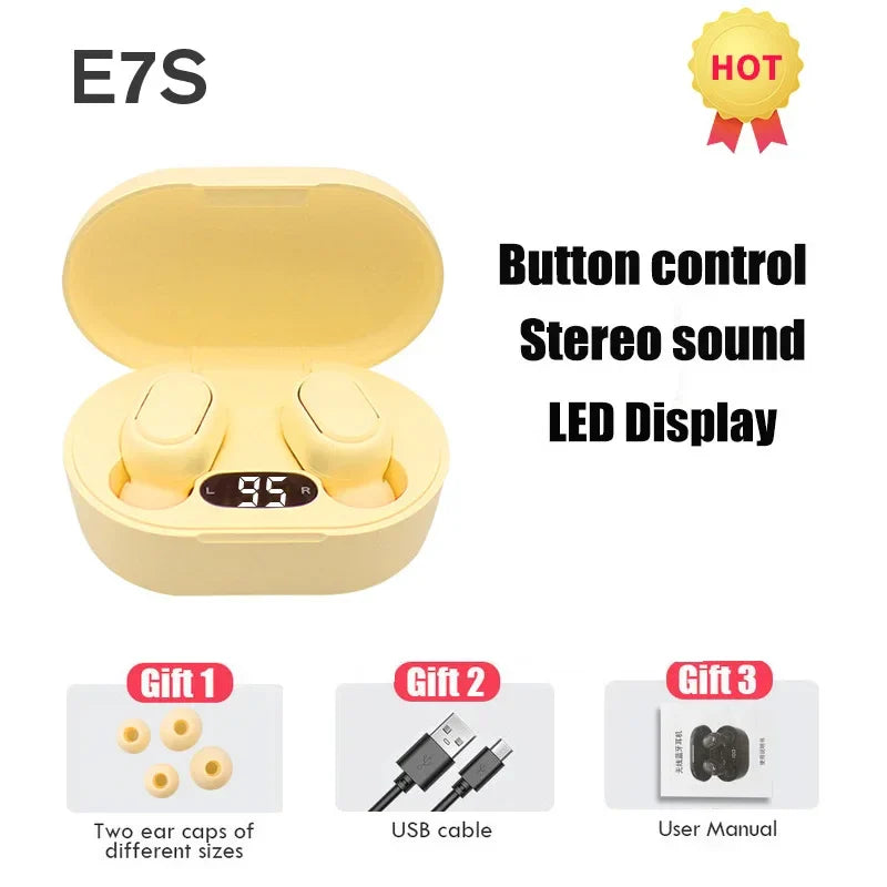 Нові бездротові навушники E7S TWS 5.2 з LED-дисплеєм, HiFi Bluetooth, водонепроникні спортивні бездротові навушники з мікрофоном, вкладиші для Xiaomi