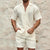 2025 spring and summer new casual suit men's loose and comfortable short-sleeved shirt men's fashion cotton and linen suit