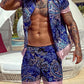 Beach Style Casual Two Piece Mens Outfits Set Summer Fashion Striped Short Sleeve Lapel Shirts and Shorts Suits for Men Clothing