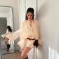 Fashion Ruffles Hem Solid Mini Dress Women Elegant O-neck Lantern Sleeve Short Dresses 2025 New High Street Vocation Vestidos