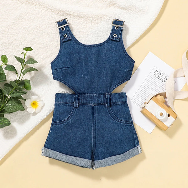 Children Clothing Girls Jumpsuit Summer Children Fashionable And Comfortable Sleeveless Denim Jumpsuit Shorts Children Sets New