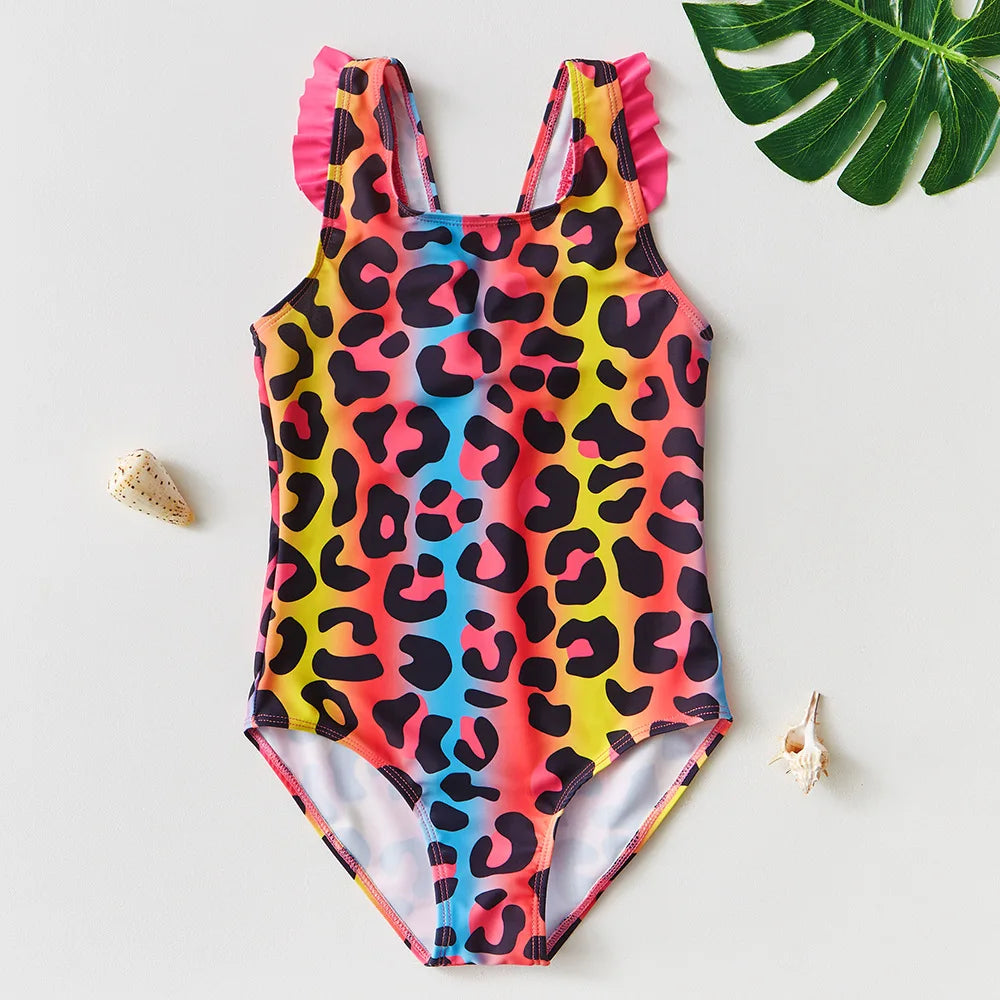 One Piece Girl Swimsuits 2 3 4 5 6 Year Baby Printed Swimwear Summer Beach Bathing Bikini Clothes Kids Bow Seaside Swimming Wear
