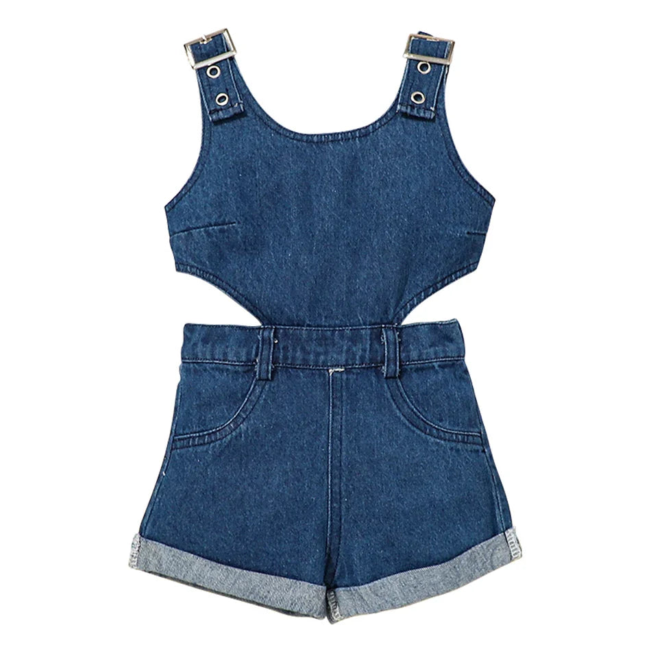 Children Clothing Girls Jumpsuit Summer Children Fashionable And Comfortable Sleeveless Denim Jumpsuit Shorts Children Sets New