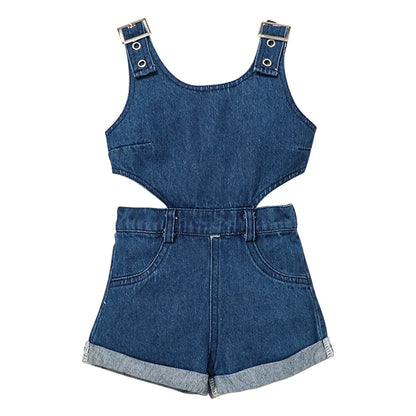 Children Clothing Girls Jumpsuit Summer Children Fashionable And Comfortable Sleeveless Denim Jumpsuit Shorts Children Sets New