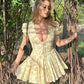 Oligai Fashion Summer Dresses 2024 Yellow Flower Print Party Dresses Elegant Puff Sleeve Birthday Holiday Dress Women's Clothing