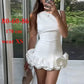 Sexy Women Red Ruffles Hem Mini Dress Elegant O Neck Backless Sleeveless Slim Vestidos Fashion Lady Evening Party Club Gowns
