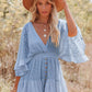 White Lace Tunic Sexy Deep V Neck Button Bikini Cover-ups Women Clothes 2025 Summer Sexy Ruffles Long Sleeves Mini Dress A1132
