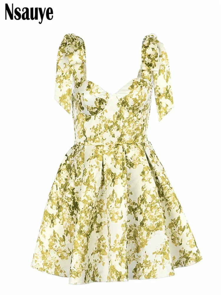 Nsauye Summer Women New Fashion Mini A-Line Skinny Elegant Corset Dress 2024 Lace Up Sexy Evening Night Club Party Holiday Dress