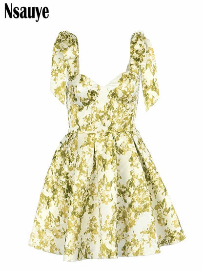 Nsauye Summer Women New Fashion Mini A-Line Skinny Elegant Corset Dress 2024 Lace Up Sexy Evening Night Club Party Holiday Dress