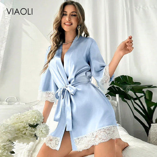 Жіночі м'які атласні піжами, халати, нічна білизна, нічні сорочки, рожеві, чорні, світло-блакитні, з мереживом, гладкі, м'які, комфортні, сексуальні нічні халати