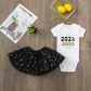 Hello 2025 Print  2 Piece Baby Girls Bodysuit Dress Set New Year Girl Short Sleeve Romper + Tutu Skirt Infant Dresses Set Outfit