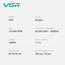 VGR 110000 об/хв низький рівень шуму фен для волосся без листя фен професійний фен з негативними іонами догляд за волоссям перукарня інструменти салон V-445