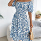 Summer Women's Beach Dress Floral 3D Print Square Neck Short-Sleeved Ladies Waist Ruffled A-Line Dress For Women Holiday Dresses