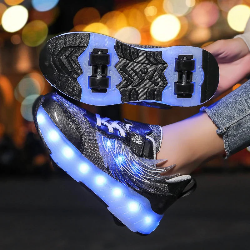 Дитячі роликові кросівки для хлопчиків і дівчаток з LED-підсвіткою, USB-зарядкою, повсякденні роликові ковзани, спортивне взуття, кеди для дітей