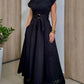 VGH Solid Color Patchwork Sashes Women's Party Dresses Lapel Short Sleeve High Waist Spliced Hollow Out Pleated Dress Female New