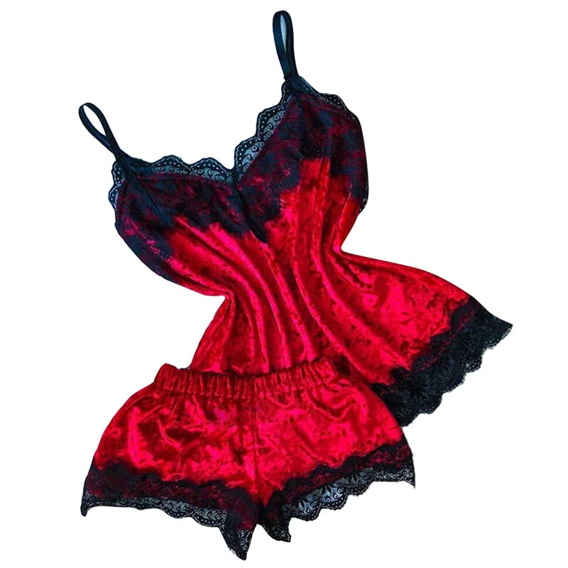 Sexy Lingerie Women Sleep Wear Camisole Bow Shorts V-Neck Tops Velvet Pajamas Sleepwear Women Clothing For Homewear