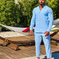 Autumn men's new fashion casual linen suit long sleeve overalls single breasted solid color button suit