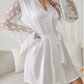 Women Pajamas Robes Sleepwear Nightgowns Knee-length Nightdress Lace Comfortable Casual Pure Color Imitation Ice Silk Nightdress