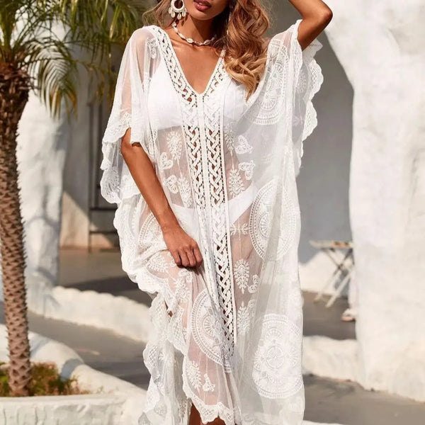 2023 Lace Beach Cover up Pareo Beachwear Swim suit Cover up Playa Pareo Tunics for Beach Swimwear Women Lace Beach Dress