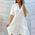 2024 Summer Solid Color Lapel Button Splicing Dresses Women Short Sleeve Dress Female Casual Commuter Cotton Linen Pleated Gown