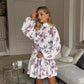 White Elegant Mini Shirt Dress Women Fashion Ruffles Lantern Sleeve Dresses For Women 2025 Vintage Print Lace Up Robe Femme