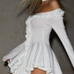Trendix Lace Patchwork Ruffle Dress High Waist Slim Long Sleeve Mini Dresses For Women Party Sexy Off Shoulder Vacation Dress