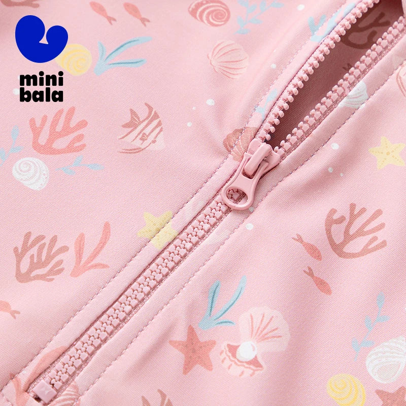 Цільний купальник Mini Bala для хлопчиків і дівчаток з короткими рукавами, захист від сонця з шапочкою для плавання, літо 2025, для басейну та пляжного відпочинку