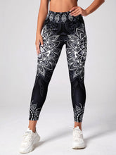 Lotus patterned high waisted leggings, suitable for yoga, running, and dancing as hip lifting sportswear - sporty and fashionabl