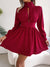 Spring And Autumn Style Long Sleeved Dress Short Skirt Sexy Chest Hollow Half Collar Waist Cinching Big Swing Pullover Red Dress