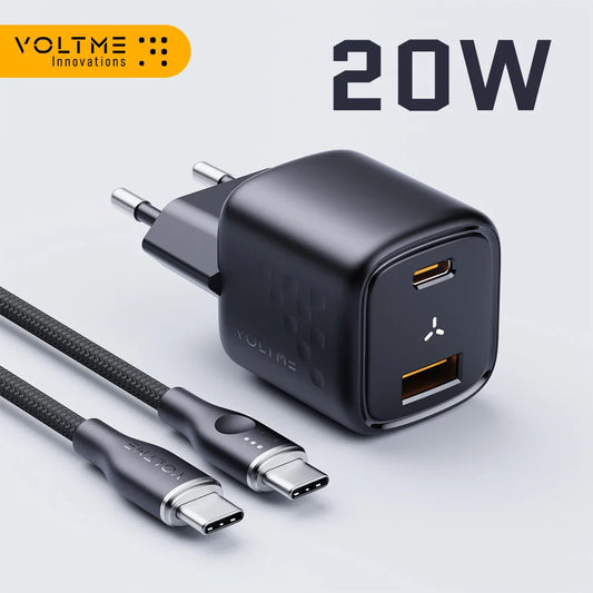 VOLTME USB C настінний зарядний блок 20W Power Delivery + QC3.0 USB A подвійний порт швидкої зарядки Type C для iPhone 15 14 13 12 Pro Max