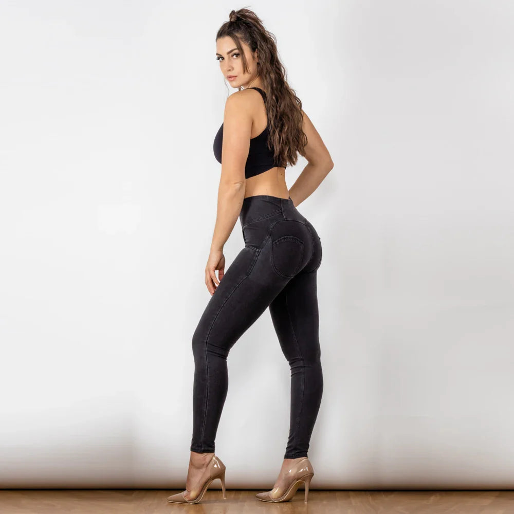 Shascullfites Melody Butt Lift Jeans Black Skinny Women Stretchable Jeans Slimming Jeggings Streetwear With Three Buttons