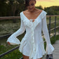Lygens V Neck Long Sleeve Ruffles Lace Up Sexy Elegant Evening Mini Women'S Dresses Elegant Evening Party Dress Streetwear
