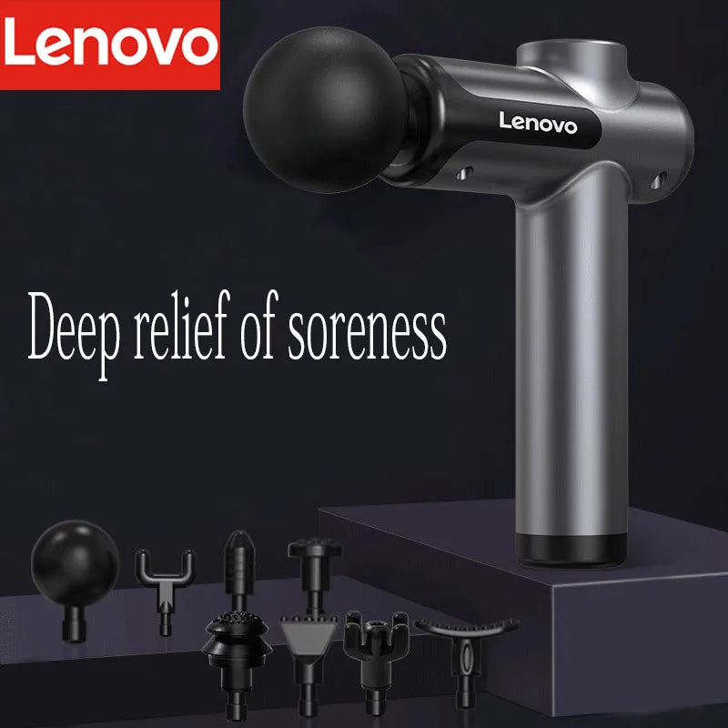 Пістолет для фасції бренду Lenovo глибоко знімає м’язову біль, обладнання для фітнесу та релаксації з LED сенсорним екраном, 8 масажних насадок, подарунки
