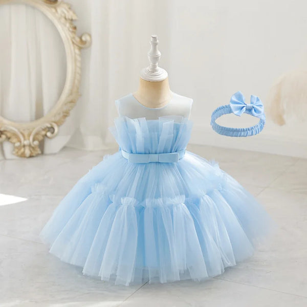 HETISO Summer Tutu Baby Dresses + Headband Sleeveless Toddler Girl Clothes 1st Birthday Dress For Kids Girl Party فساتين بنات