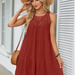 Round Neck Casual Short Sleeved Solid Color Lace Hollow Out Women's Dress Fashionable Street Fresh Sweet Style Summer Dress