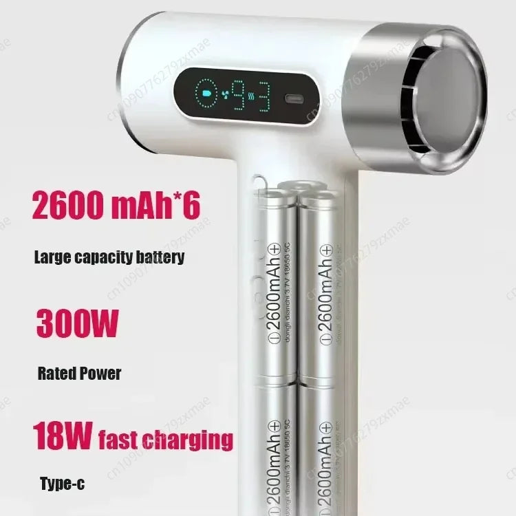 Новий суперпортативний бездротовий фен для волосся з USB-зарядкою 100000 об/хв, потужний потік повітря, бездротовий холодне/гаряче повітря, негативні іони, 2600 мАг, Type-C