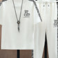 Summer Men's Trousers Tracksuit 2 Piece Set Fashion Tops Tees Ice silk Short Sleeve T Shirt+Pants Vintage Casual Sweatpants