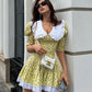 Summer Floral Printed Patchwork Mini Dress Female V-Neck Short Sleeve Slim Fashion Elegant Party Dresses Gown For Women Vestidos