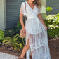 Jastie 2025 Summer Boho Women Maxi Dress Loose Embroidery White Lace long Tunic Beach Dress Vacation Holiday Women Clothing