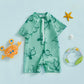 MISOWMNJOY Summer Children Boys Rash Guard Swimsuit Cute Octopus Print Zip Up Short Sleeve Baby Boys Swimwear Bathing Suit