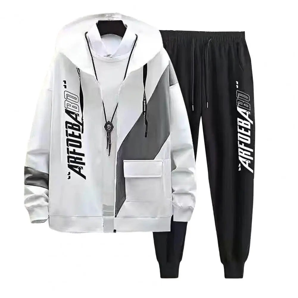 2Pcs/Set Jacket Pants Suit Simple Ankle Length Men Tracksuit Men Autumn Letter Print Loose Tracksuit Outfit Streetwear