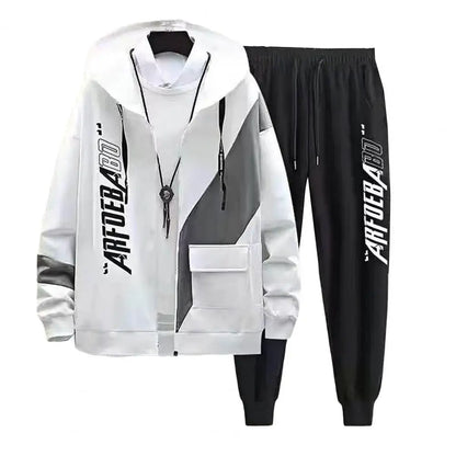 2Pcs/Set Jacket Pants Suit Simple Ankle Length Men Tracksuit Men Autumn Letter Print Loose Tracksuit Outfit Streetwear