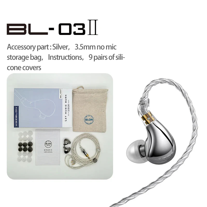 BLON New BL03 II 10mm Dual-Chamber Dynamic Driver IEM Hifi Earphones With 0.78mm 2Pin Detachable Cable 3.5 4.4mm BL03 2