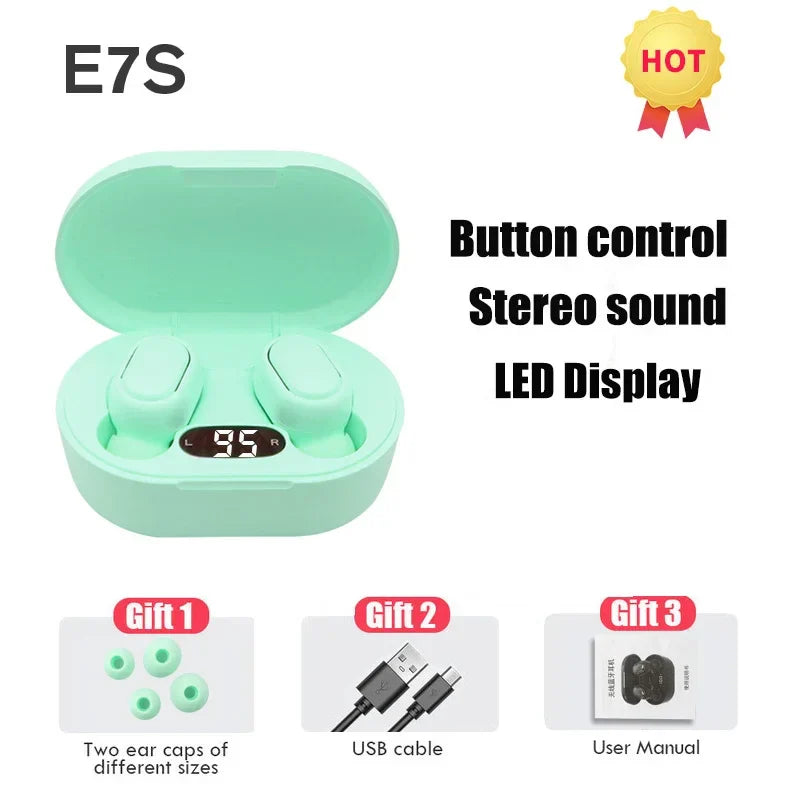 Нові бездротові навушники E7S TWS 5.2 з LED-дисплеєм, HiFi Bluetooth, водонепроникні спортивні бездротові навушники з мікрофоном, вкладиші для Xiaomi