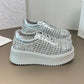 Summer Cutout Mesh Woven Casual Sneakers Round Toe Breathable Mesh Lightweight Front Lace-Up Booster Platform Shoes