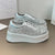Summer Cutout Mesh Woven Casual Sneakers Round Toe Breathable Mesh Lightweight Front Lace-Up Booster Platform Shoes