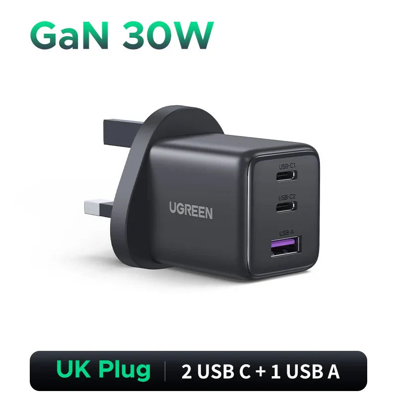 UGREEN 30W GaN зарядний пристрій PD 3.0 QC4.0 USB C зарядний пристрій для iPhone 16 15 14 Pro Samsung S25 Xiaomi планшет iPad Air Pro зарядний пристрій для телефону