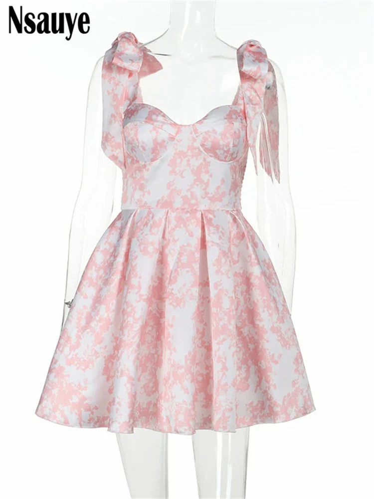 Nsauye Summer Women New Fashion Mini A-Line Skinny Elegant Corset Dress 2024 Lace Up Sexy Evening Night Club Party Holiday Dress