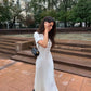 Elegant V Neck Denim Patchwork Knitted Long Dress Women Fashion Short Sleeved Buttons Bodycon Dresses Office Lady Pockets Robes